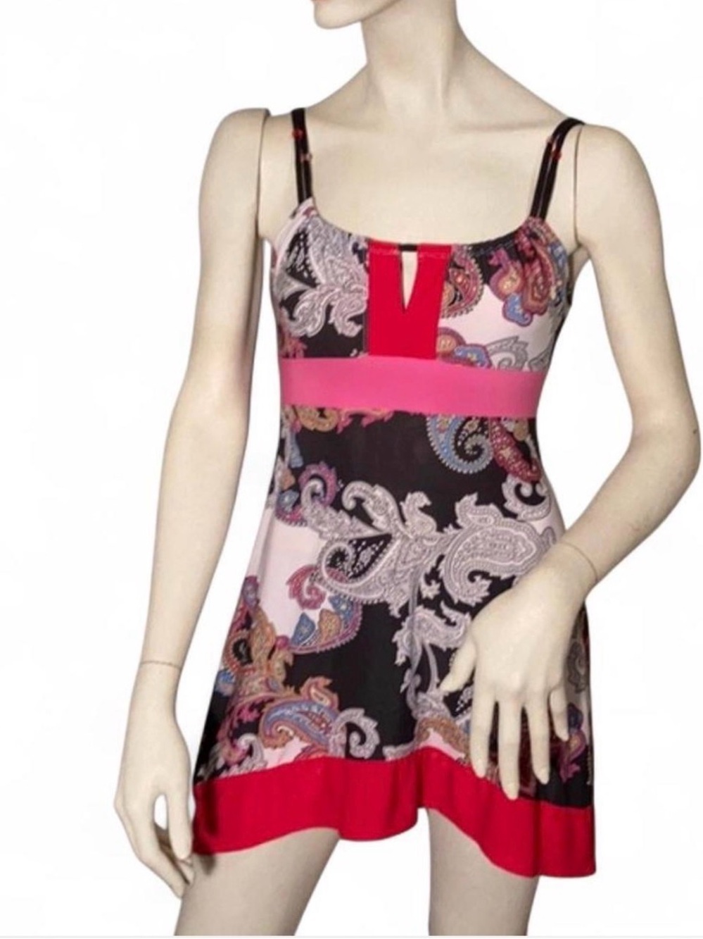 NWT BISOU BISOU Women's Paisley Empire-Waist Sleep Dress in Pink & Red M